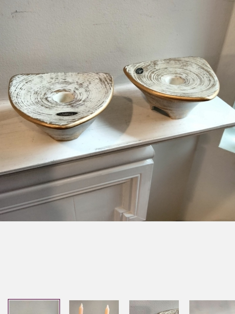 Vtg Royal Haeger Candle Holders Triangle Gold Tweed Foil Sticker Set Of 2.